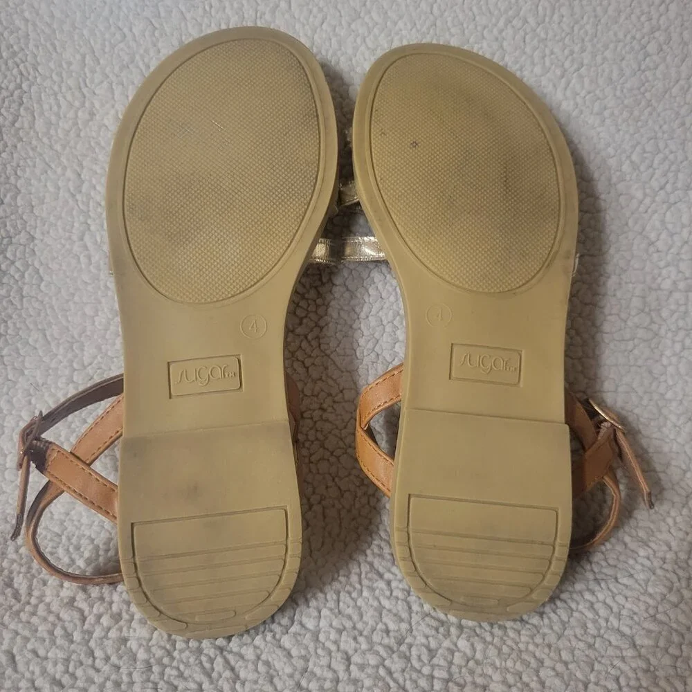 Sugar Metallic Gold Flat Strappy Summer Sandals - Size Big Girls 4 (5.5 wmns)